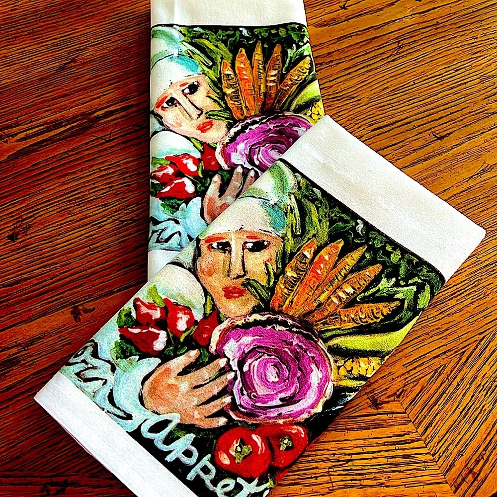 🌺2NWOT NANCYTHOMASArtistKnown forBonAppetitTeaTowels.HeavyWeightCottonWashable